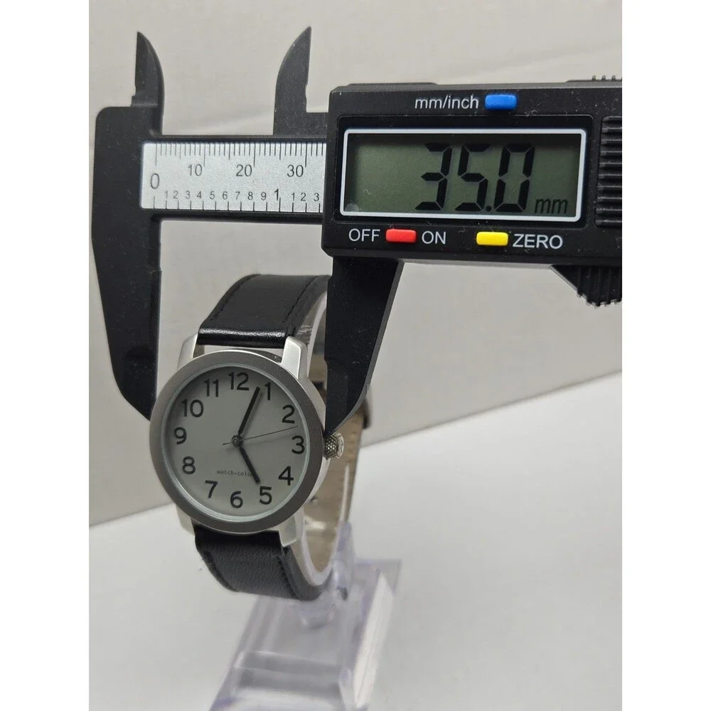 Vintage Watch Celona Basic Numbers Solid Quartz 5ATM Black Leather New Battery